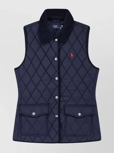 Polo Ralph Lauren Corduroy Collar Quilted Sleeveless Jacket In Blue
