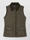 Polo Ralph Lauren Corduroy Collar Quilted Vest Front Flap Pockets In Green