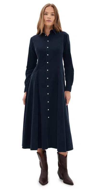 Polo Ralph Lauren Pleated Cotton Canvas Midi Shirtdress In Blue