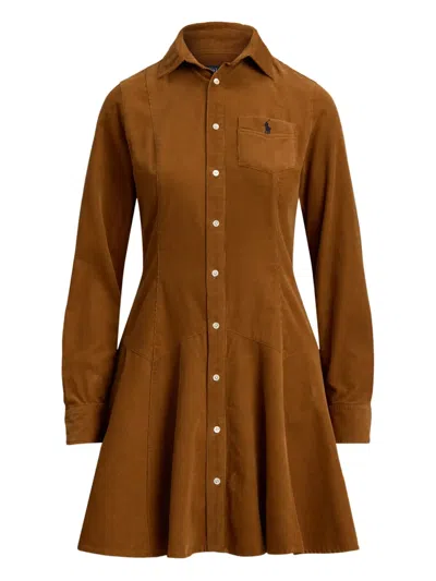 Polo Ralph Lauren Corduroy Collared Shirt Dress In Brown