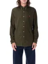 Polo Ralph Lauren Olive Green Cotton Shirt With Signature Polo Pony Motif In Military Green