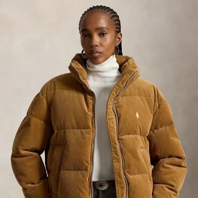 Polo Ralph Lauren Corduroy Down Puffer Jacket In Tan
