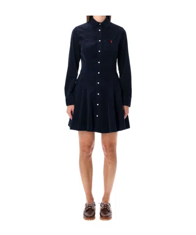 Polo Ralph Lauren Cotton Corduroy A-line Shirtdress In Blue