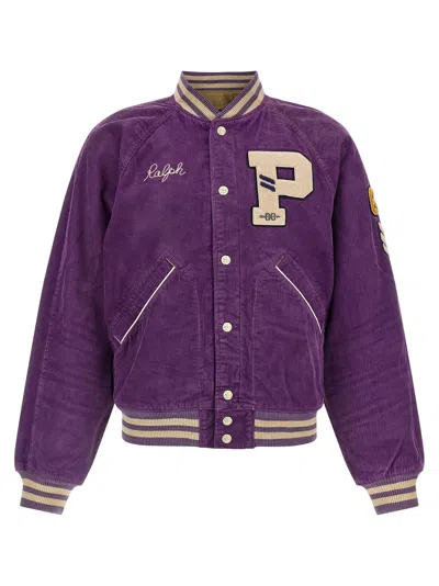 Polo Ralph Lauren Corduroy Letterman Jacket In Purple