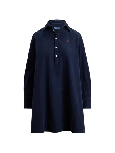 Polo Ralph Lauren Corduroy Logo-embroidered Mini Dress In Blue