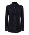 Polo Ralph Lauren Navy Blue Long Sleeve Velvet Ribbed Shirt With Classic Collar In Blue