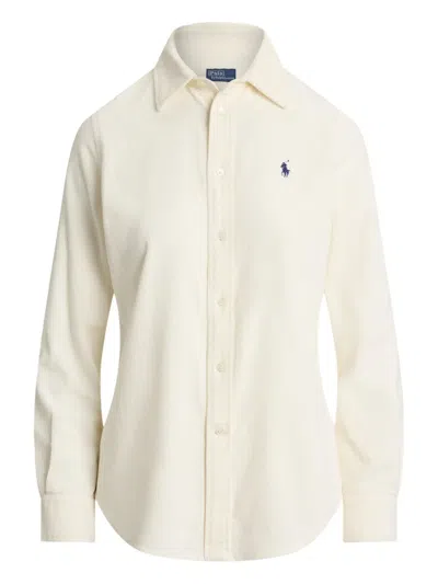 Polo Ralph Lauren Corduroy Long-sleeve Collared Shirt In White