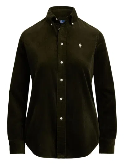 Polo Ralph Lauren Corduroy Long-sleeves Collared Shirt In Green