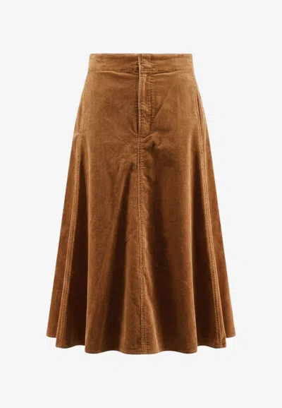Polo Ralph Lauren Corduroy Midi Flared Skirt In Brown