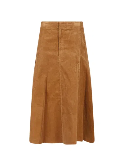 Polo Ralph Lauren Corduroy Pleated Midi Skirt In Brown