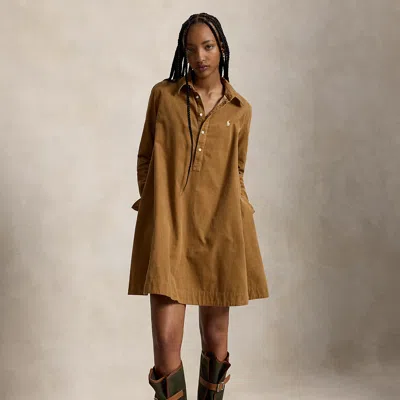Polo Ralph Lauren Corduroy Pleated Shirtdress In Tan