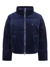 Polo Ralph Lauren Corduroy Puffer Jacket High Collar In Blue