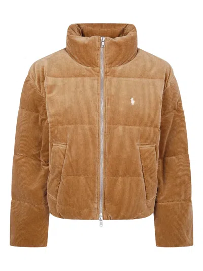 Polo Ralph Lauren Corduroy Quilted Puffer Jacket In Gold