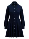 Polo Ralph Lauren Velvet Mini Dress Long Sleeves In Blue