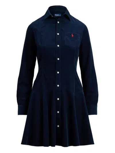 Polo Ralph Lauren Corduroy Shirt Mini Dress In Blue