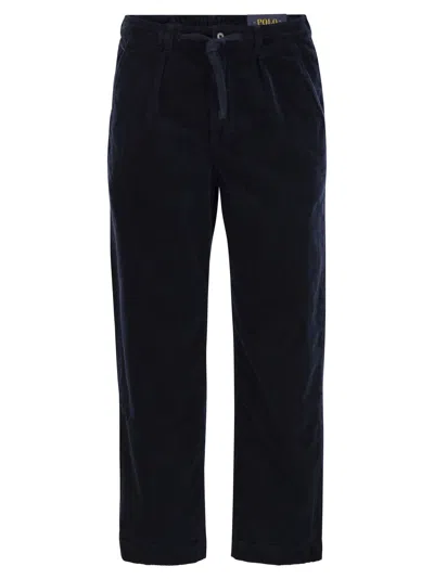 Polo Ralph Lauren Corduroy Trousers With Pleats In Blue
