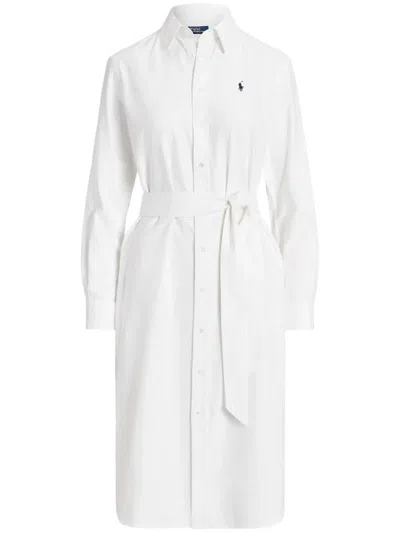 Polo Ralph Lauren Linen Shirt Dress With Long Sleeves And Waist Tie In White