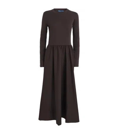 Polo Ralph Lauren Cotton A-line Midi Dress In Brown