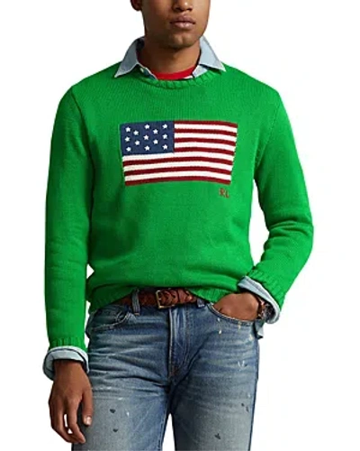 Polo Ralph Lauren Cotton American Flag Regular Fit Crewneck Sweater In Green