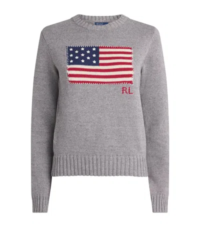 Polo Ralph Lauren Cotton American Flag Sweater In Gray