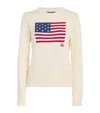 Polo Ralph Lauren Classic Crew Neck Pullover Sweater With American Flag Design In Ivory