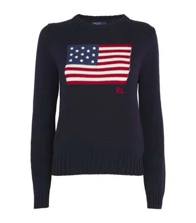 Polo Ralph Lauren Long Sleeve Crew Neck Polo Jumper In Hunter Navy Multi