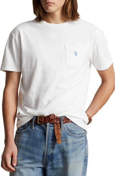 Polo Ralph Lauren Cotton & Linen Pocket T-shirt In Ceramic White
