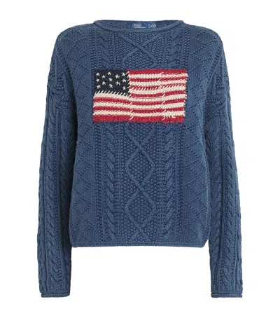 Polo Ralph Lauren Flag Pointelle Cotton-linen Sweater In Blue