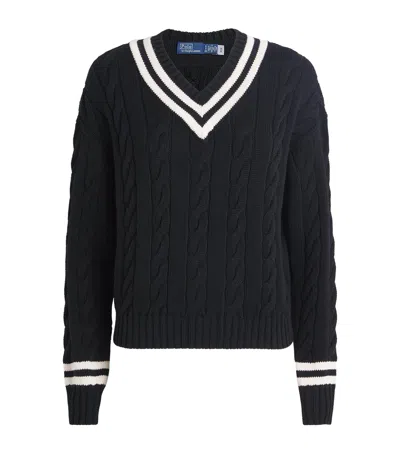 Polo Ralph Lauren Cotton Aran-knit V-neck Sweater