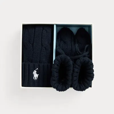 Polo Ralph Lauren Babies' Cotton Beanie & Bootie Set In College Navy
