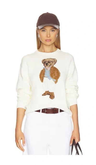 Polo Ralph Lauren Cotton Bear Long Sleeve Crew Neck In White