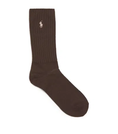 Polo Ralph Lauren Cotton-blend Classic Crew Socks In Brown