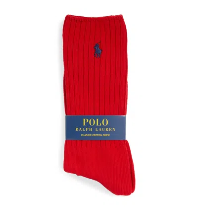 Polo Ralph Lauren Cotton-blend Classic Crew Socks In Red