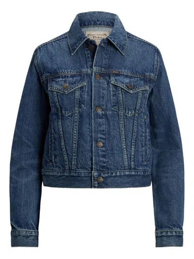 Polo Ralph Lauren Blue Cotton Faded Denim Jacket In Dark Blue