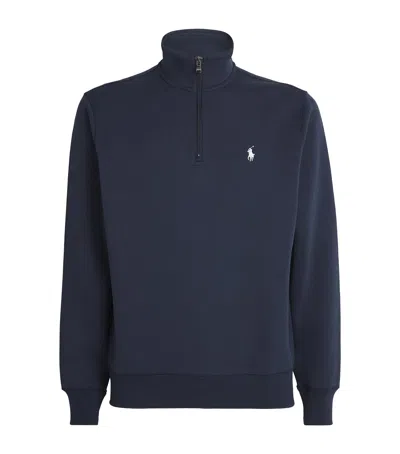 Polo Ralph Lauren Cotton-blend Double-knit Quarter-zip Sweatshirt In Blue