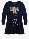 Polo Ralph Lauren Cotton Blend Dress With Polo Bear Print In Blue