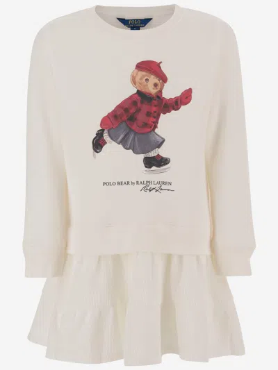 Polo Ralph Lauren Kids' Bear-print Tulle-trimmed Dress In Neutral