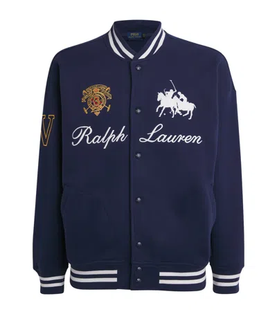 Polo Ralph Lauren Cotton-blend Embroidered Bomber Jacket In Blue