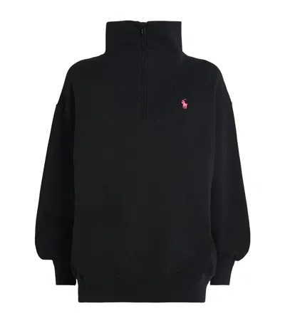 Polo Ralph Lauren Cotton-blend Fleece Polo Pony Quarter-zip Sweater In Black