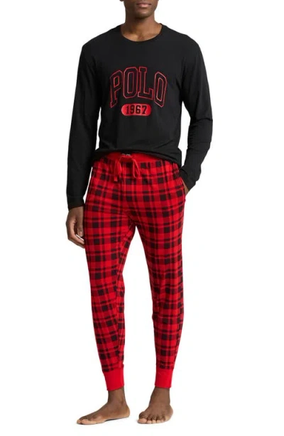 Polo Ralph Lauren Cotton Blend Jersey Pajamas In Red Buffalo Check