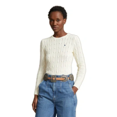 Polo Ralph Lauren Knit Cable Crew Neck Sweater With Logo In Cream-neutral