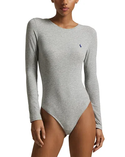 Polo Ralph Lauren Cotton Blend Long Sleeve Bodysuit In Gray