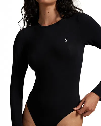 Polo Ralph Lauren Cotton Blend Long Sleeve Bodysuit In Black