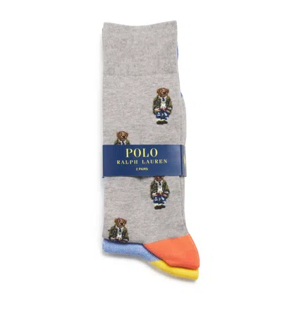 Polo Ralph Lauren Cotton-blend Polo Bear And Poly Pony Socks In 2pk Grey/blue