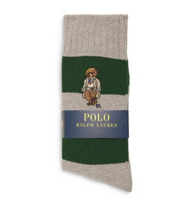 Polo Ralph Lauren Cotton-blend Polo Bear Stripe Socks In Gray