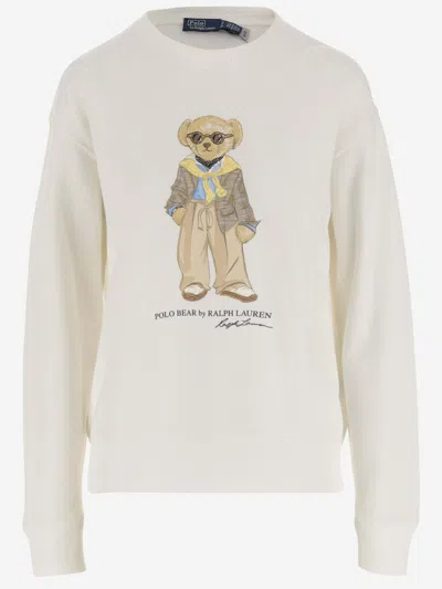 Polo Ralph Lauren Cotton Blend Polo Bear Sweatshirt In Giallo
