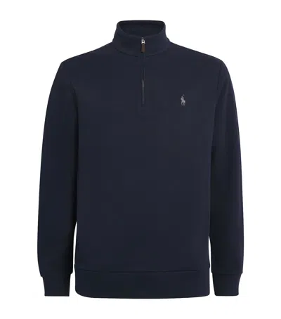 Polo Ralph Lauren Cotton-blend Polo Pony Quarter-zip Sweater In Blue