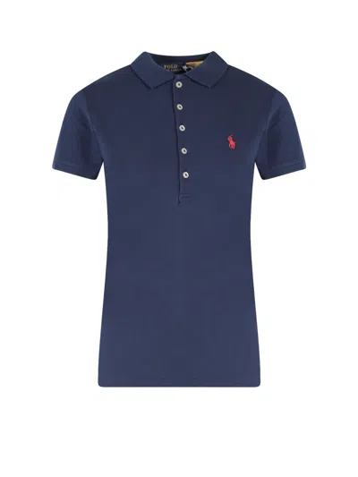 Polo Ralph Lauren Cotton Blend Polo Shirt With Embroidered Logo In Blue