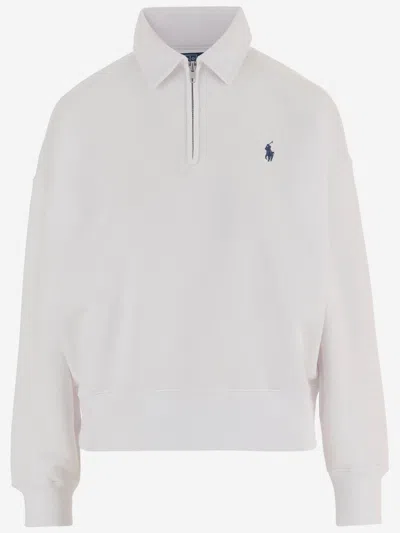 Polo Ralph Lauren Cotton Blend Pullover With Logo In White
