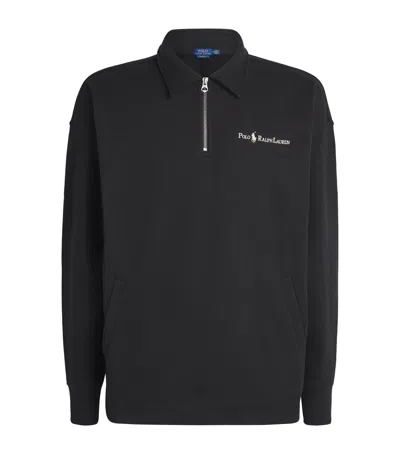 Polo Ralph Lauren Cotton-blend Quarter-zip Polo Neck Sweatshirt In Black